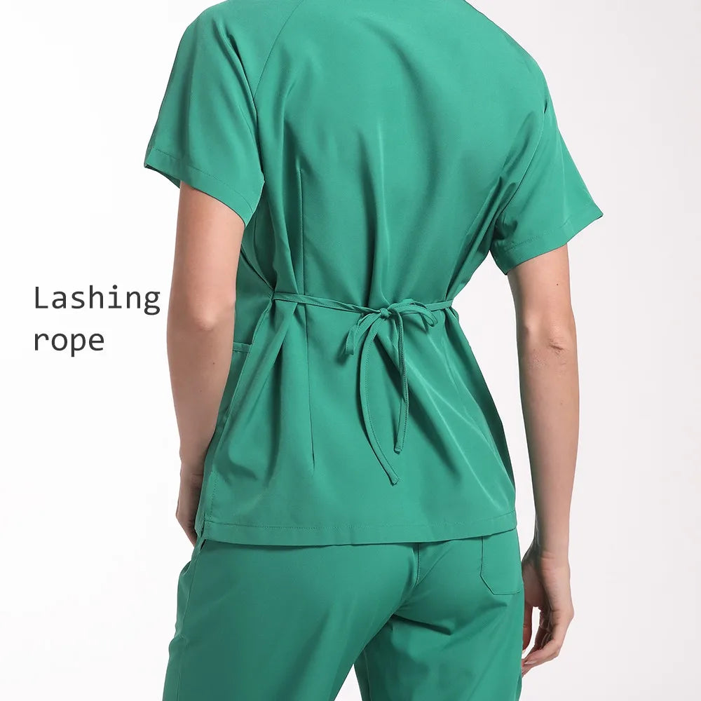 New Scrubs Set Medical Uniforms Stretch Scrub Tops with Pocket Pants Nurse Uniform Doctor Surgery Overalls Beauty Salon Workwear