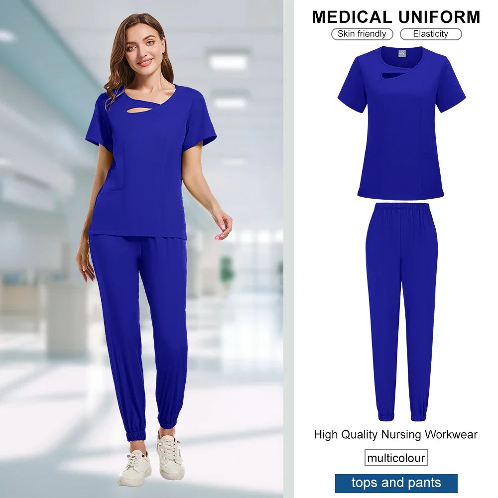 Beauty Workwear Women Medical Nurses Uniform Surgical Scrubs Set Spa Top Pants Clinic Carer Clothes Nursing Uniforms Jogger Suit