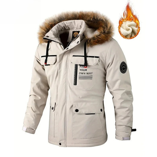 Winter Men Outwear Fleece Warm Removable Hooded Hiking Jacket Men Outdoor Windproof Casual Workwear Jacket Coat Male Clothing