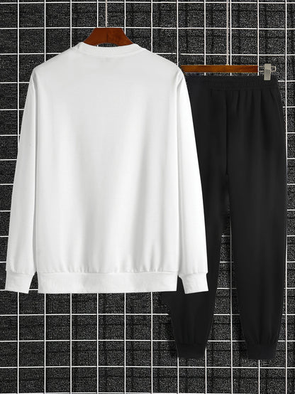 Men's Autumn and Winter Set With Future Print Casual Long Sleeve Pants Two-pieces Suit Comfortable Sportswear Suit Crew Neck
