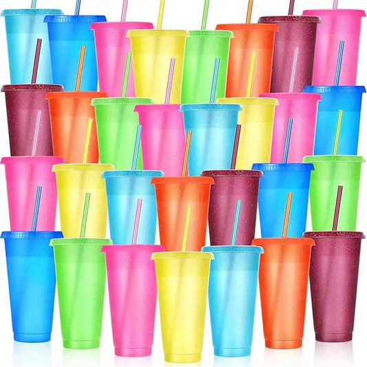 Cups withStrawsandwithStraw ReusableWaterBottle Iced CoffeeTravel Mug AdultsPlastic Cups forPartiesMixedcolor24oz