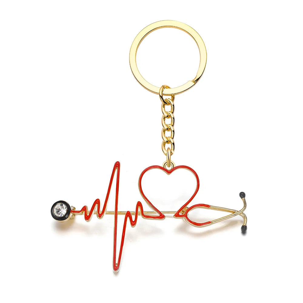 DCARZZ Medical Stethoscope Keychain Enamel Pendant Hreart Keyring Jewelry for Doctor Nurse Backpack Key Accessories