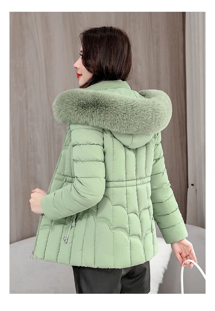 Winter  New Down Jacket Women Parkas Fashion High-Quality Warm Cotton Padded Coat Ladies Short Overcoat Hooded Overwear Tops