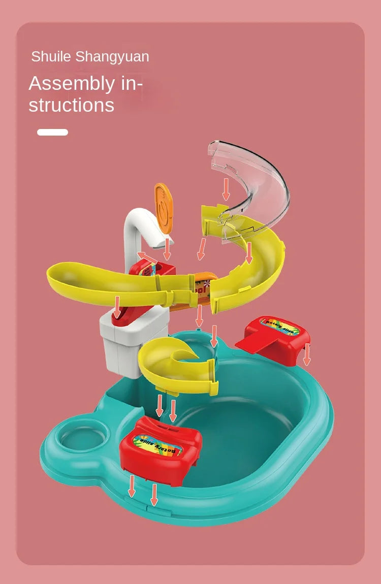 Children's Fishing Toys Electric Pretend Play Toys Dishwashing Basin Toys Gift Kitchen Interactive Toys 2-in-1 Slide Fishing Toy