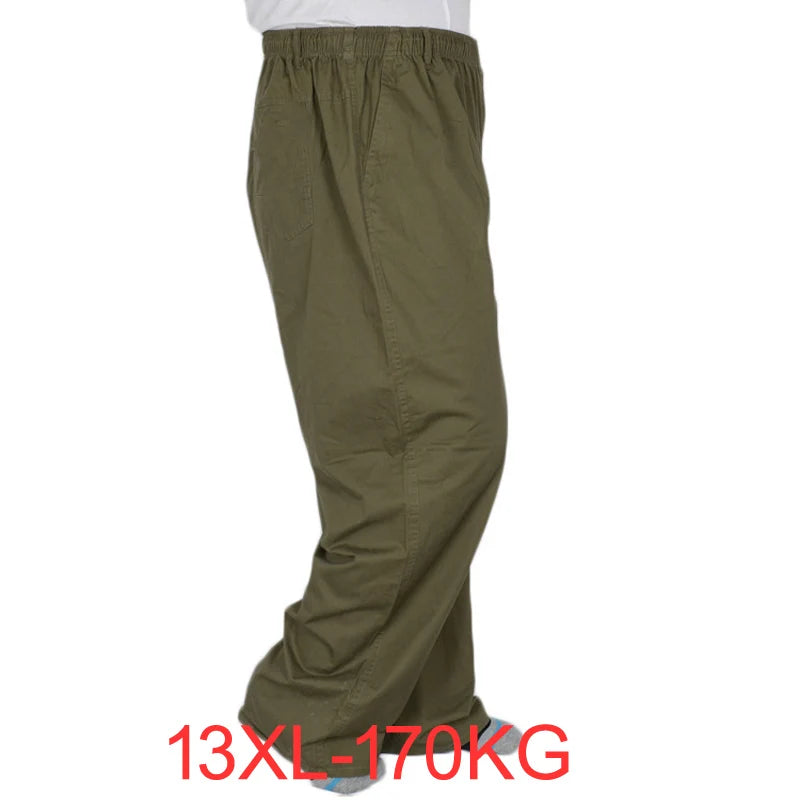 Plus size 8XL 11XL 13xl middle-aged men's summer thin elastic band high waist cotton casual trousers Dad oversize 9XL 8XL 7XL
