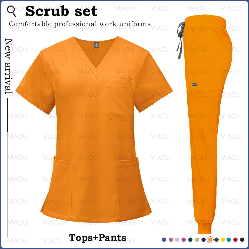 Surgery Overalls High-end Fabric Scrubs Set Medical Uniforms Stretch Scrub Tops Pants With Pocket Nurse Uniforms Beauty Workwear