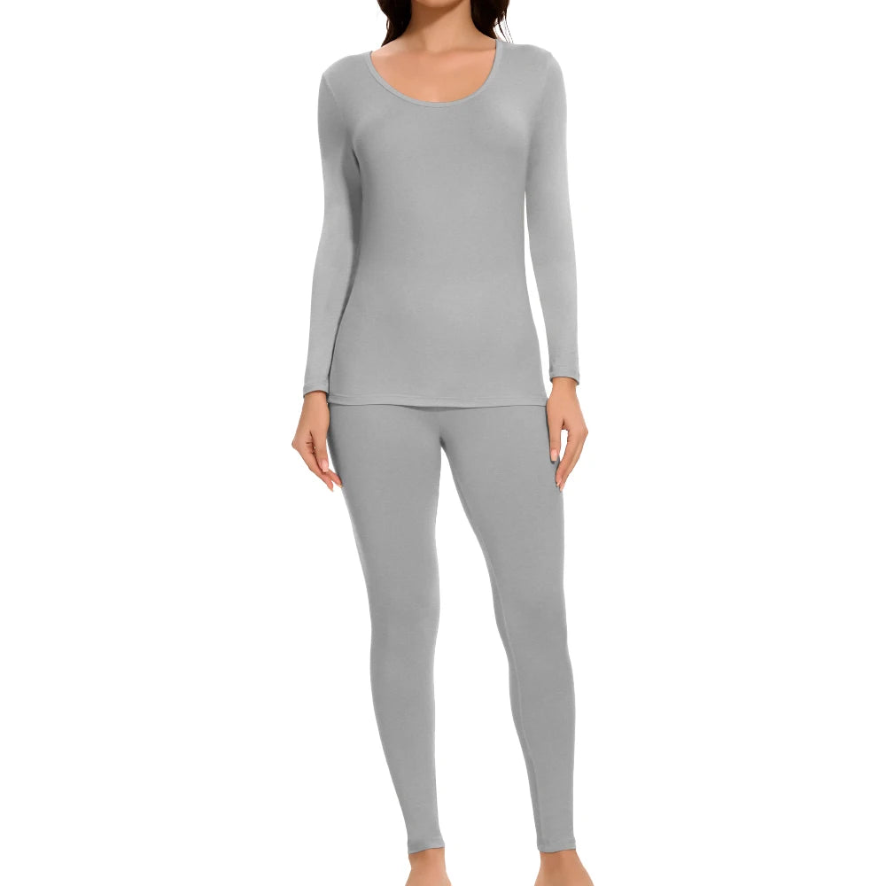 Plus Size Winter Thermal Underwear Suits Women's Long-Sleeved Tops Pants 2PCS Soft Comfortable Ladies Layer Clothing 6 Color