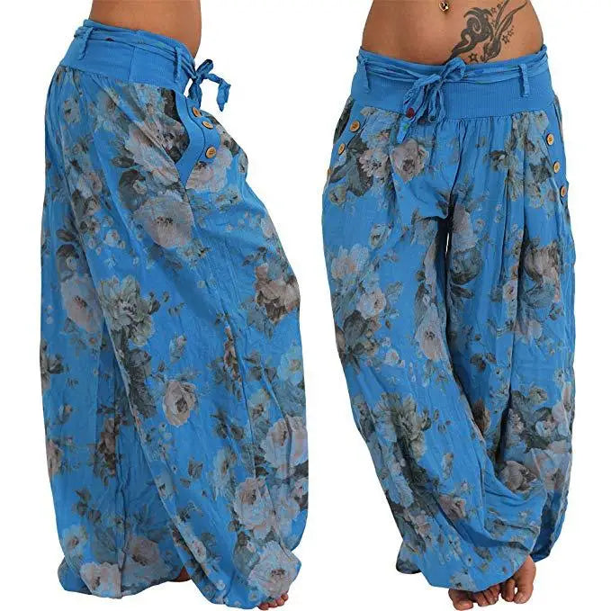 Autumn and winter women's clothing long Haren pants new digital print long wide leg pants Haren casual pants casual plus size