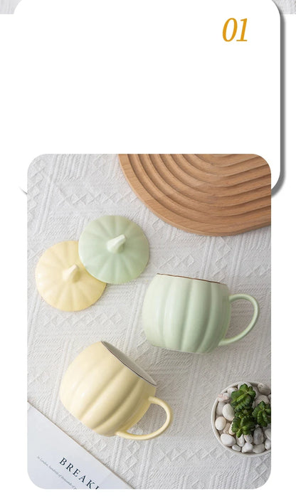 Multicolored Pumpkin Breakfast Mug Household Water Cup Ceramic Coffee Cups with Lid High Beauty Couple Oat Mugs Drinkware