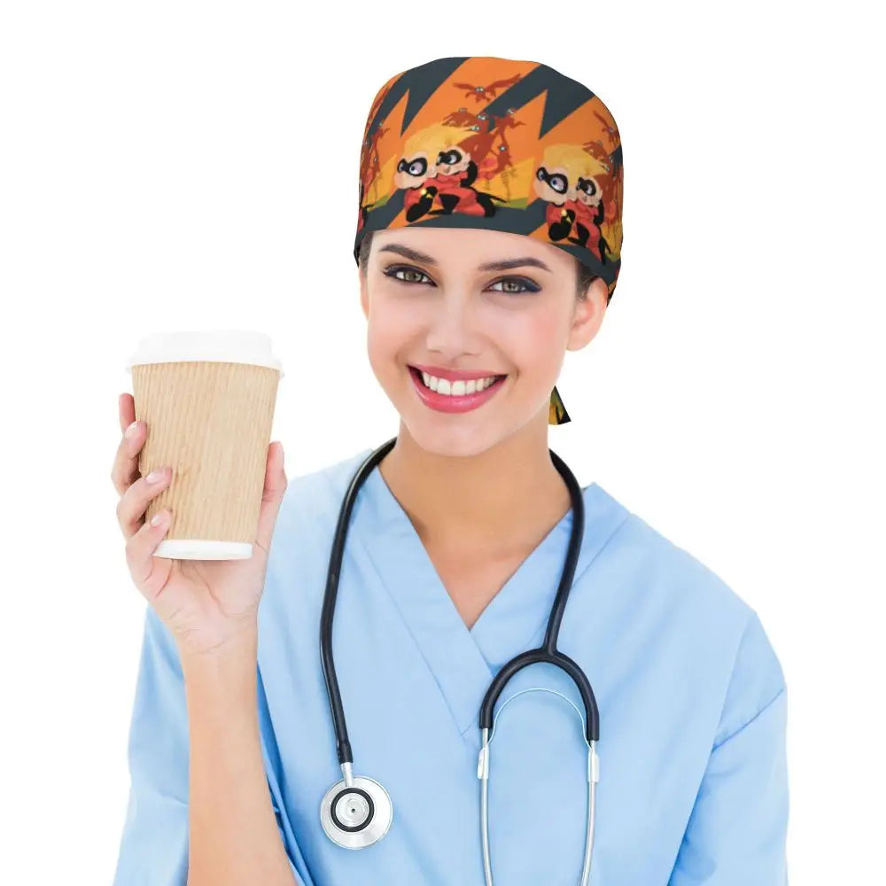 Custom The Incredibles Medical Staff Scrubs Hat Men Women Superhero Anime Doctor Nursing Surgical Cap Scrub Caps
