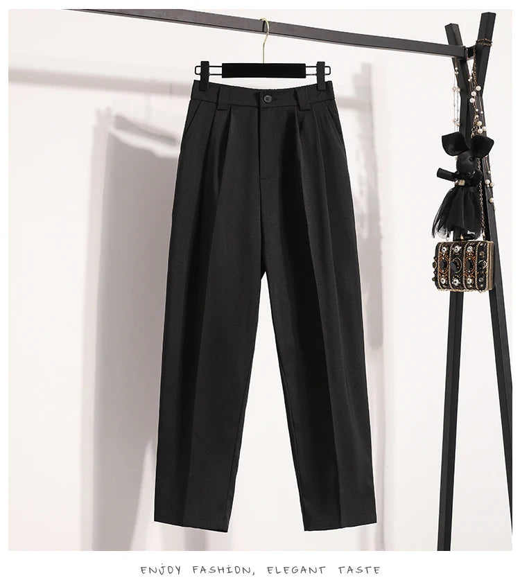 Plus Size Pants For Women Spring Summer 2025 New Korean Fashion High Waist Suit Pants Women Gray Or Black Casual Trousers Female