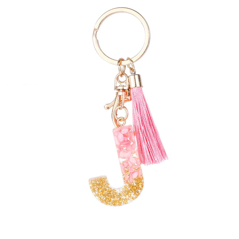 Pink Gold Color Initial Letter A-Z Resin Key Ring Cup Key Chains DIY Jewelry Gifts