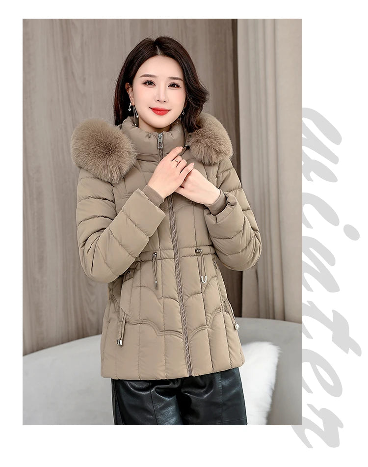 Winter  New Down Jacket Women Parkas Fashion High-Quality Warm Cotton Padded Coat Ladies Short Overcoat Hooded Overwear Tops