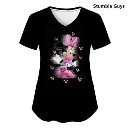 Nurse Uniforms Women Merry Christmas Print Short Sleeve Stitch Scrubs Working Medical Blouse Overalls Uniforms Medical Nursing