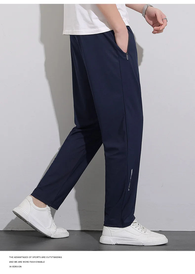 Plus Size 8xl Men Sports Pants Quick-Drying Men'S Trousers Joggers Sportswear Solid Ice Silk Sweatpants Male Elastic
