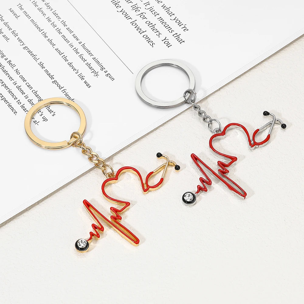 DCARZZ Medical Stethoscope Keychain Enamel Pendant Hreart Keyring Jewelry for Doctor Nurse Backpack Key Accessories