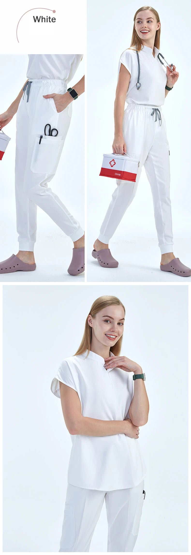 Premium Women's Scrub Sets Mandarin Collar Nurse Uniform Doctor Clothes Tunic Jogger Pant Surgical Scrubs Outfit 10 Pockets S180