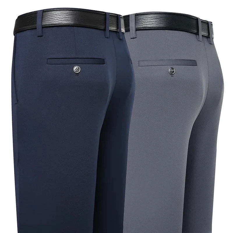 Men's Stretch Suit Pants Black Business Casual Trousers Office Summer Autumn Navy Grey Spandex Straight Pants