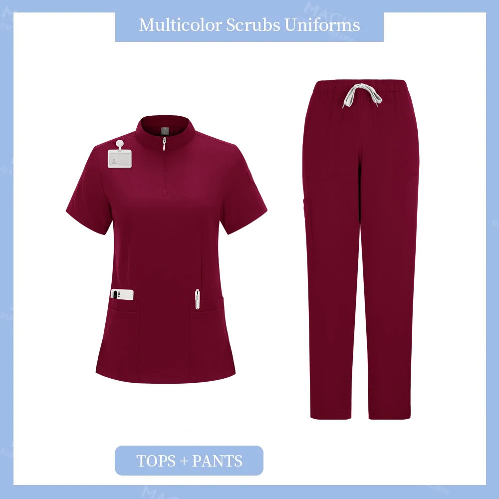 Surgical Uniforms Woman Nursing Sets Pocket Top Straight Pants Medical Nurse Uniform Scrubs Clinical Beauty Salon Hospital Suits