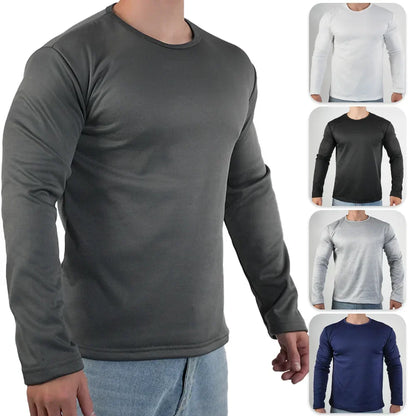 Men's Winter Thermal Long-sleeved T-shirt Wear Extreme Cold Weather Base Layer Top Fleece Lined Winter O-Neck Bottoming Shirts
