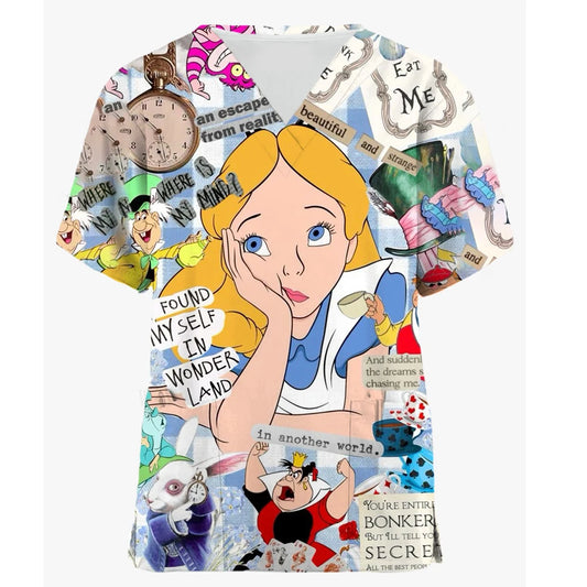 Wholesale Nurse Uniform Women Hospital Accessories Doctor Nurse Surgery Scrubs Tops Disney Princess Print Pet Store Work Clothes