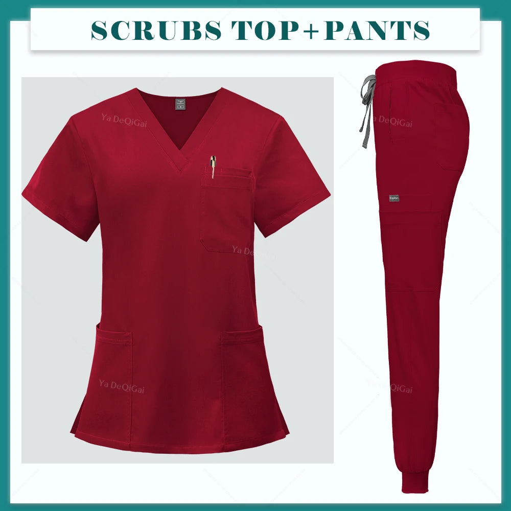 High Scrubs Set Nurse Accessories Medical Uniform Nursing Workwear Dental Clinical Top Pants Lab Clothing Surgical Overall Suits