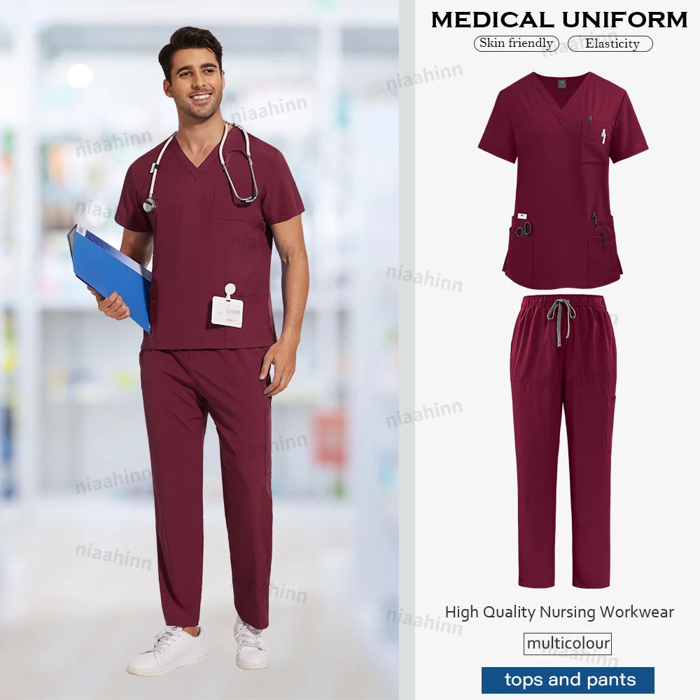 Nursing Scrubs Set  Anti-Wrinkle Medical Surgical Gown Wholesale Hospital Scrub Top Doctor Nurse Special Scrub Uniform Men Women