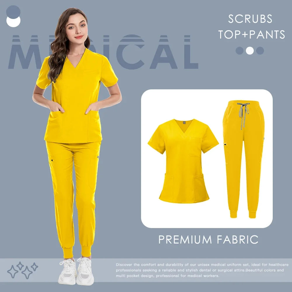 Scrub Set For Men Women Premium Nurse Uniform Medical Jogger Set Hospital Accessories Dental Clinic Lab Workwear Scrub Top Pants