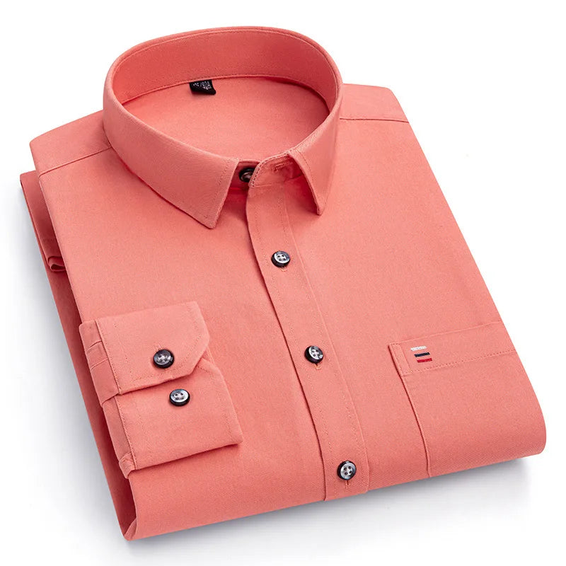 S-7XL New 100% Pure Cotton Men's Shirts Long Sleeves Solid Color Soft Regular Fit Casual Shirt Pocket Social Blouse Male Clothes
