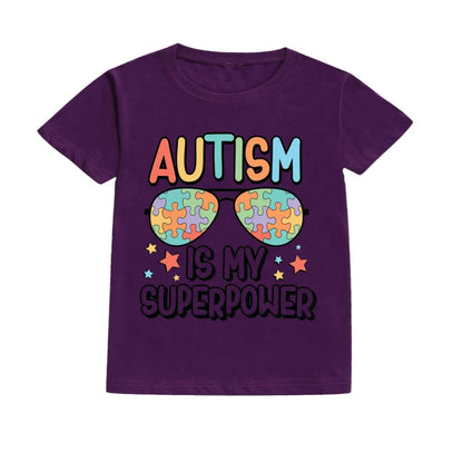 Autism Is My Superpower Kids Tshirt Autism Awareness Youth Shirt Toddler Short Sleeve Clothes Colorful Puzzle Boys Tee