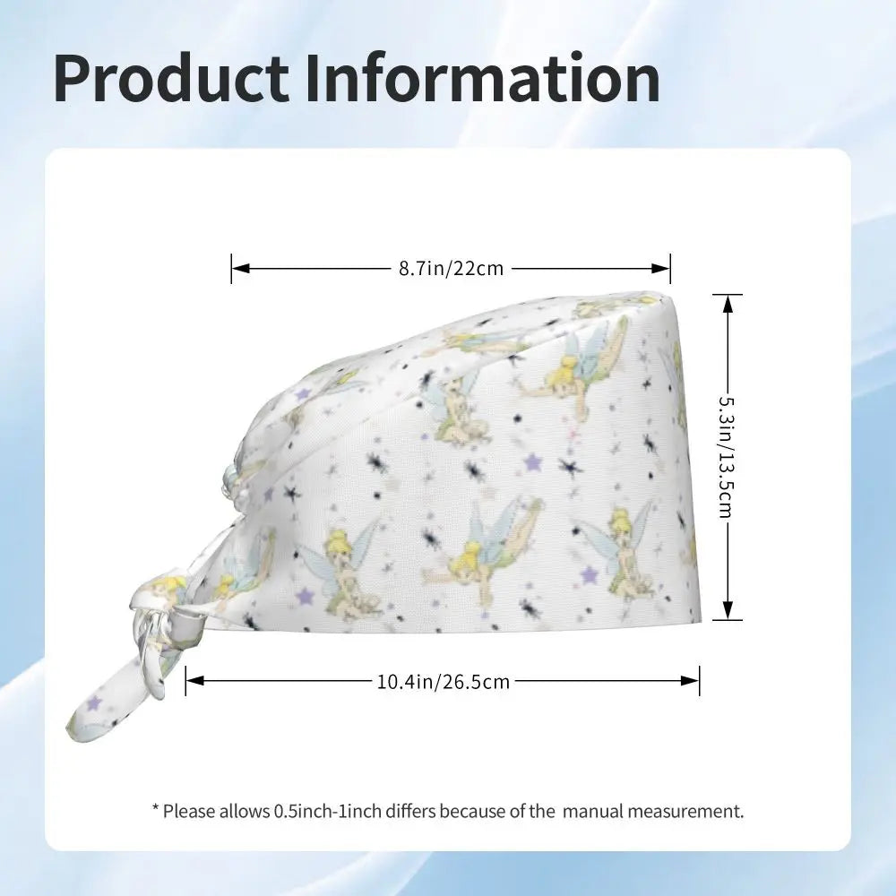 Custom Tinker Bell Breathable Nursing Work Cap Surgical Scrub Caps Unisex Nurse Medical Cap Cartoons Scrubs Hat Medical Surgical