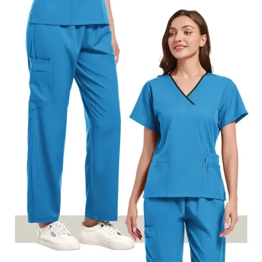 Nurse Scrubs New Fashion Medical Scrub Soft Breathable Jogger Pants Set Surgical Uniforms Woman Nursing Clinical Doctor Workwear