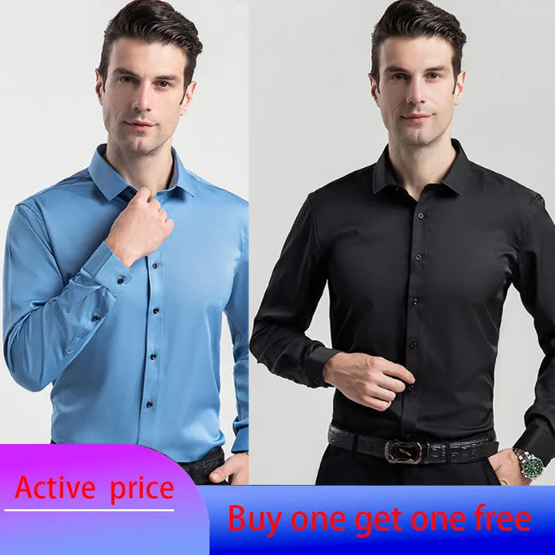 6XL 7XL 8XL Spring and Autumn Shirt Men's Long Sleeve Large Luxury Business Casual Slim Solid Color Wrinkle Free Press