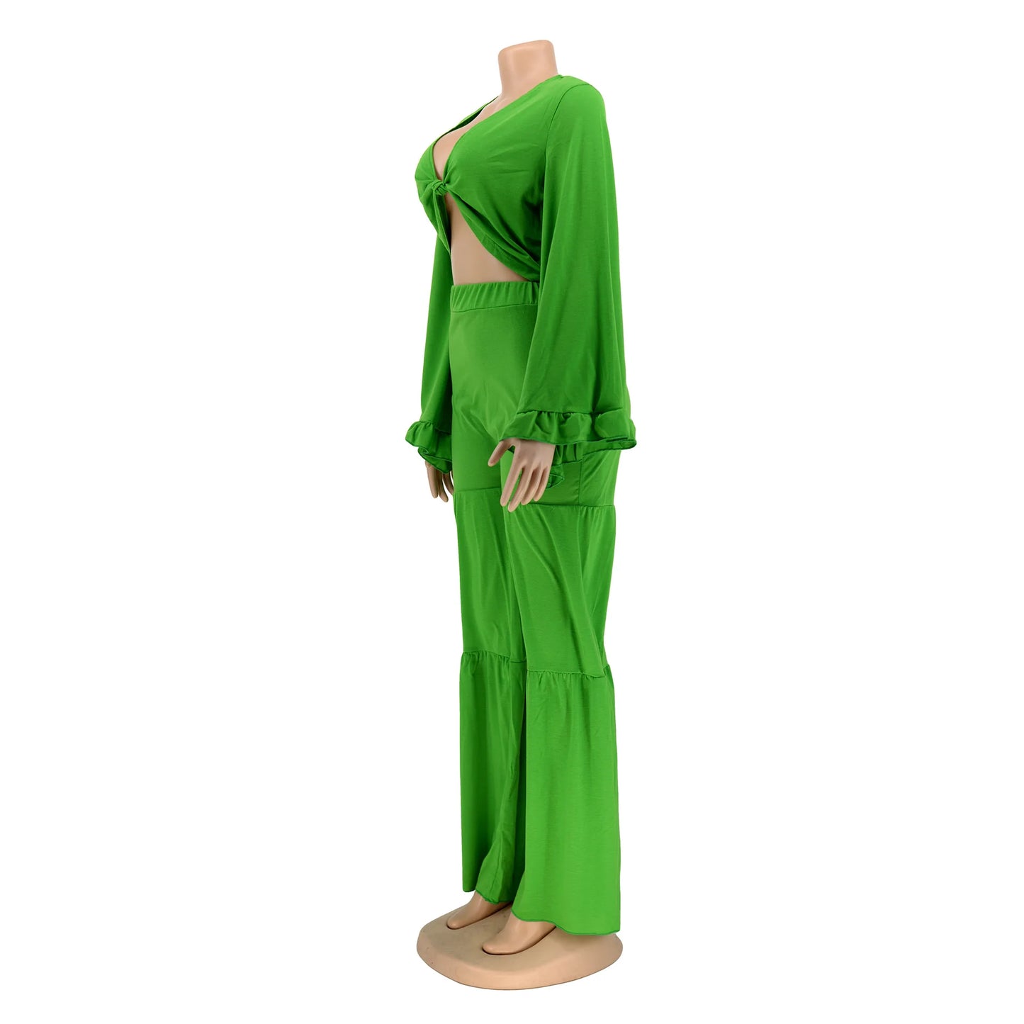 Casual Spring And Autumn For Women's Solid Color Long Sleeved Chest Wrap Top and Wide Leg Trousers Female Office 2 Piece Set