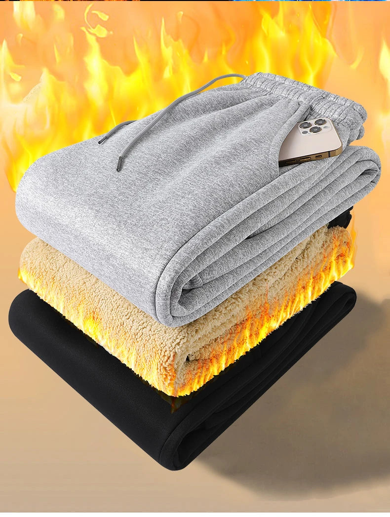 Pants for men in autumn and winter, thickened with fleece for outerwear, casual pants, warm lamb wool sports sweatpants