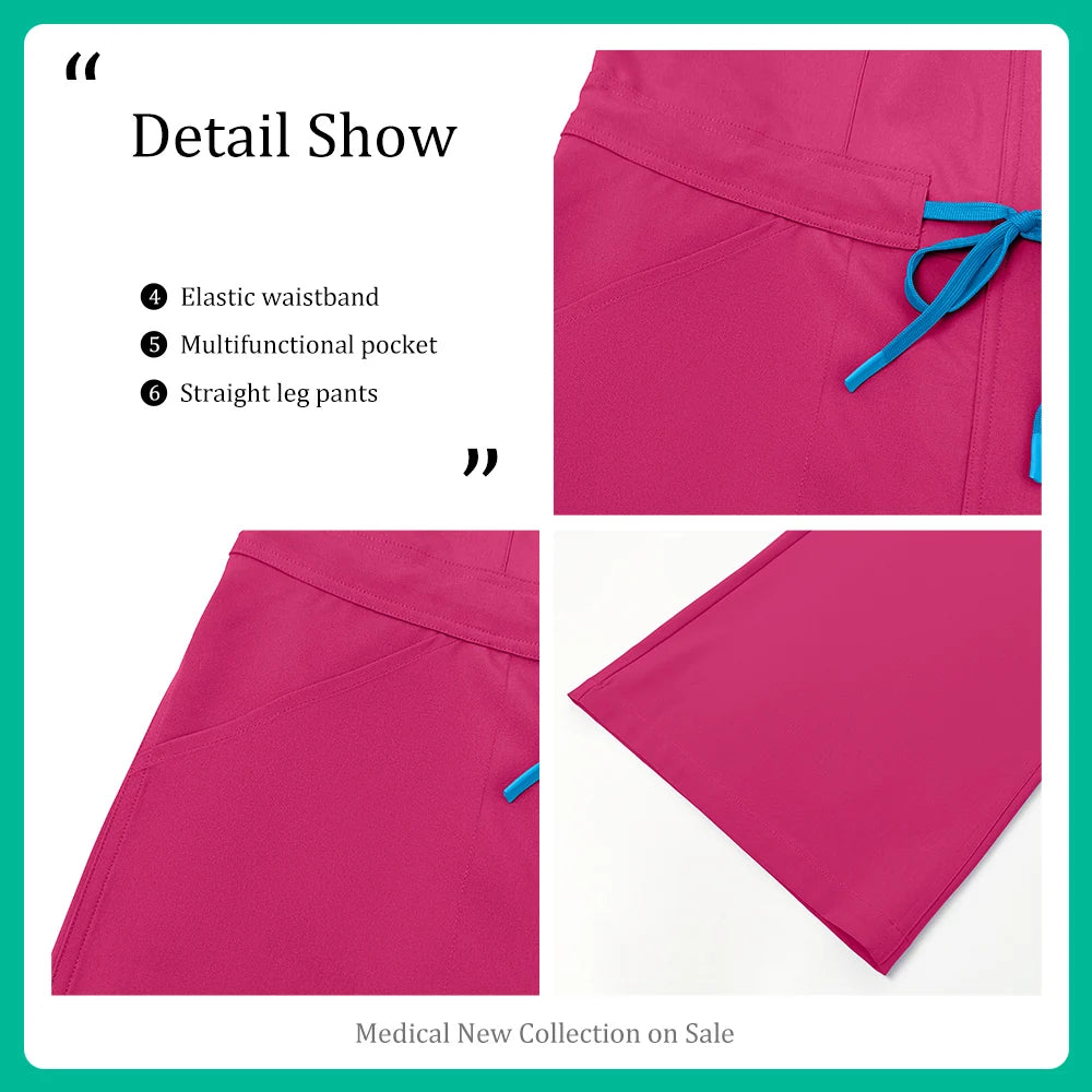 Slim Fitting Elasticity Scrubs Workwear Operating Room Medical Uniforms Nurse Scrubs Jumpsuit Women Solid Color Surgery Clothing
