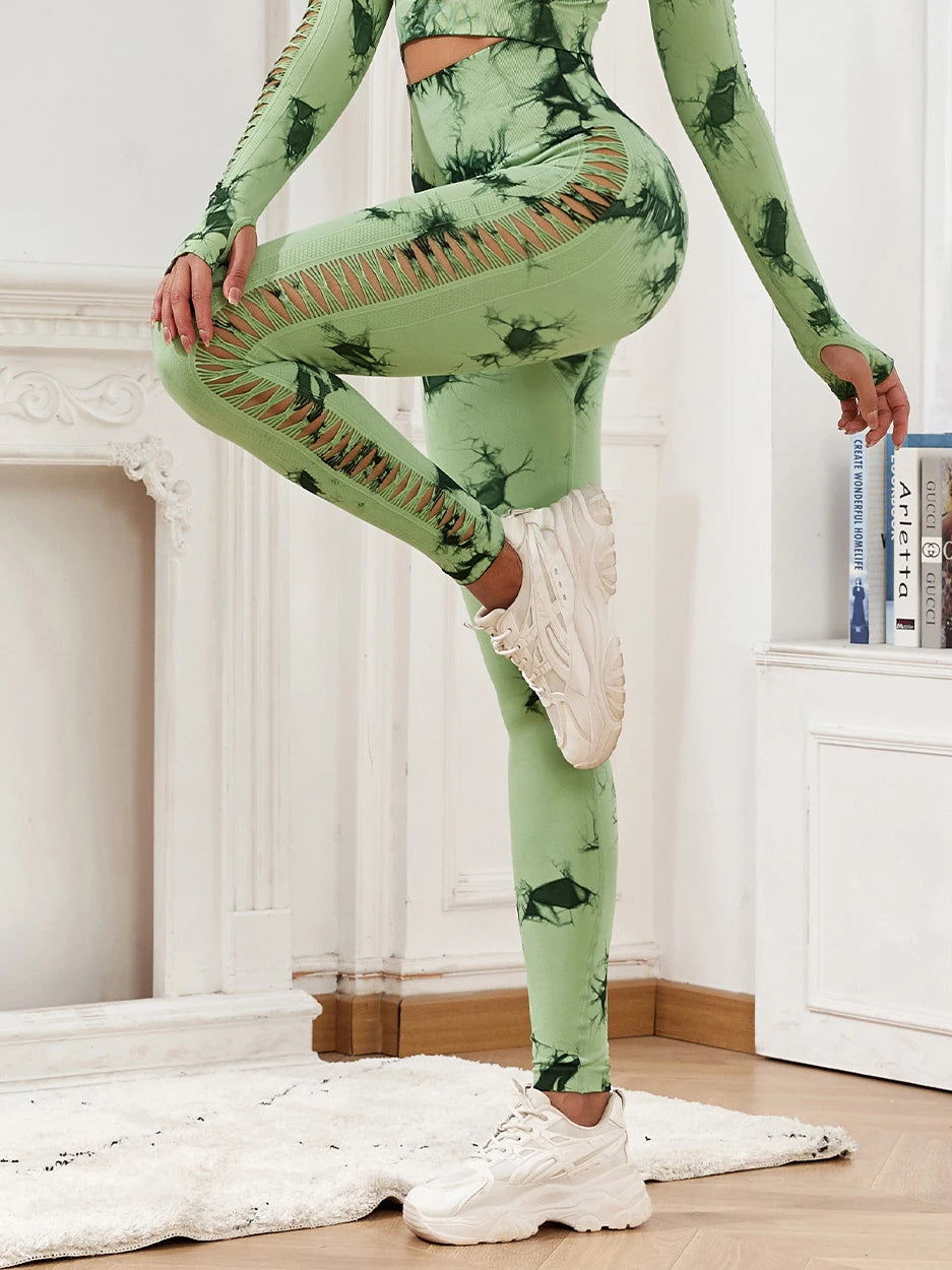 Butt Lifting Sexy Gym Leggings Women High Waist Seamless Tie Dye  Leggings Women Skinny Stretch Outdoors Hollow Out Pants