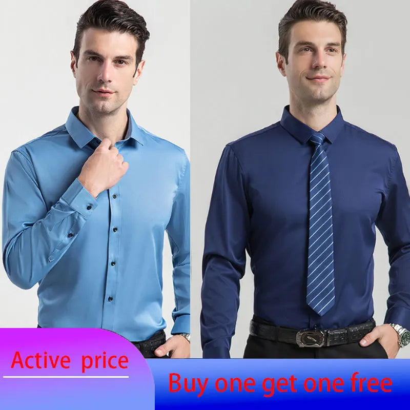 6XL 7XL 8XL Spring and Autumn Shirt Men's Long Sleeve Large Luxury Business Casual Slim Solid Color Wrinkle Free Press