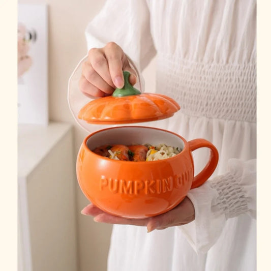 Cute Pumpkin Ceramics Coffee Mug Milk Soup Cup with Lid Breakfast Water Mug Office Home Drinkware Teacup Decoration Morning Cup