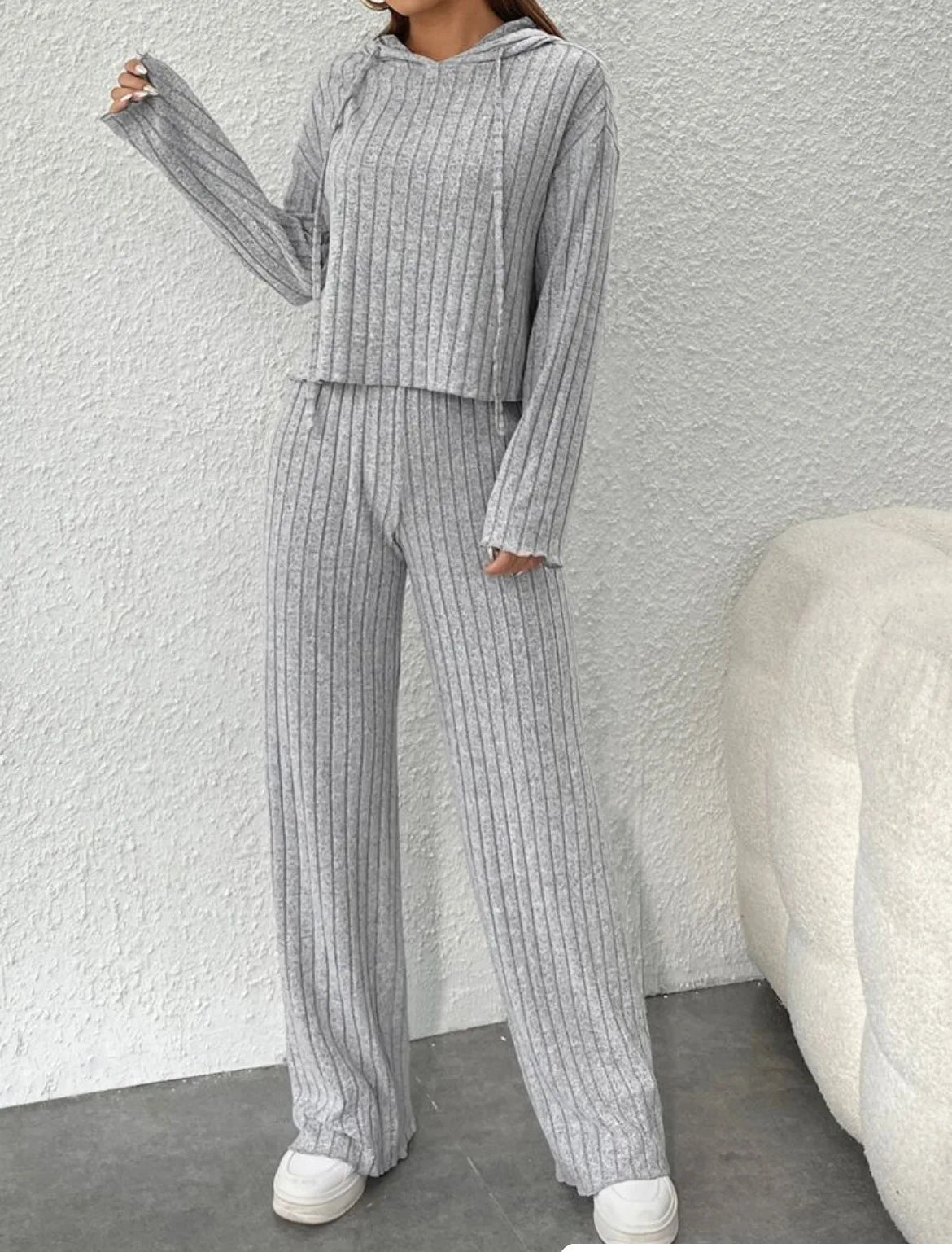 Fashion Long Sleeve Knitted Pant Sets Women Autumn Winter Home Casual Comfortable 2 Piece Sets Women Outfit  Two Piece Set