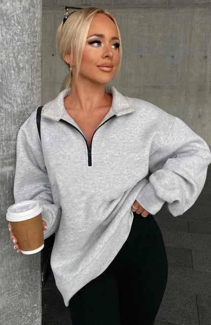 Women Sweatshirts Turn Down Collar Zipper Pullovers Long Sleeve Spliced Thick Warm Sweatshirt Outwear Autumn Winter 2024