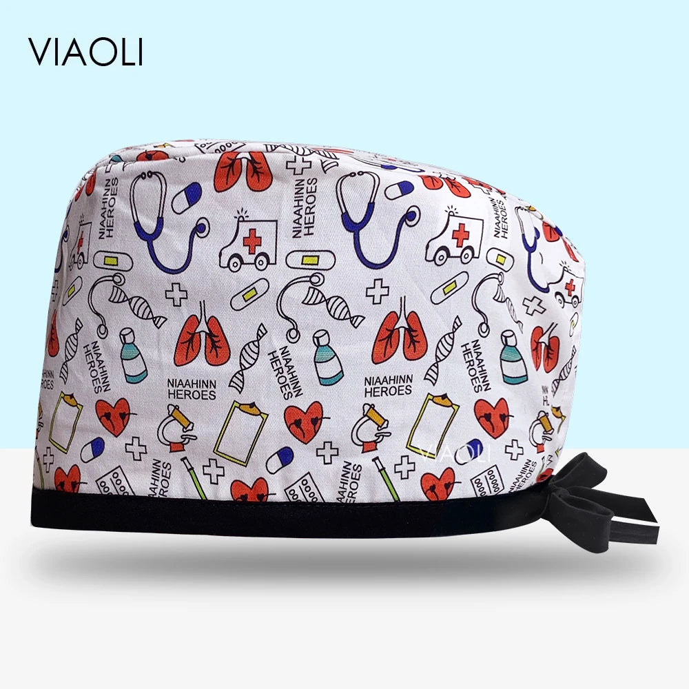 Scrub Cap Printed Cotton Beauty Salon Surgeon Cap Dental Clinic Nursing Hat Women Men Surgical Caps Wholesale Nurse Accessories