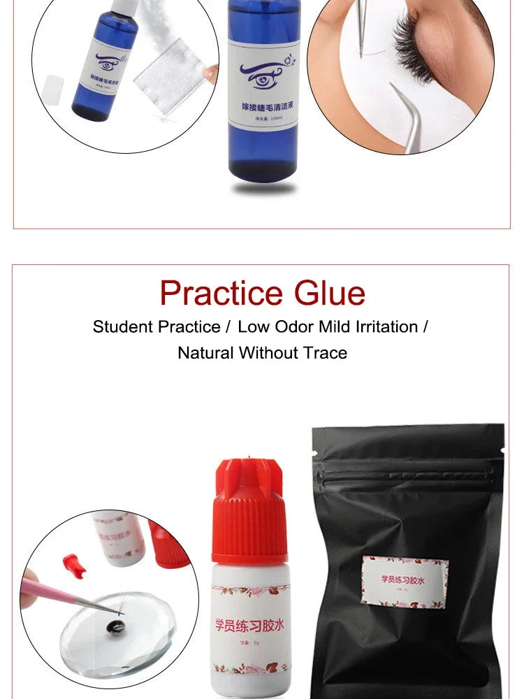 False Eyelash Extension Kit Set for Beginner Lash Brush Tweezers Glue Ring Eye Pad Eyelash Extension Supplies Lash Accessories