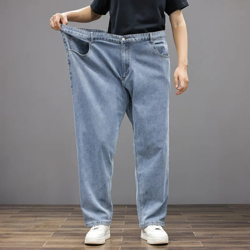 Men Jeans 8XL Summer Thin Straight Wide Leg Plus Size Denim Trousers Large Male Stretched 5XL 6XL 7XL Comfortable Pants