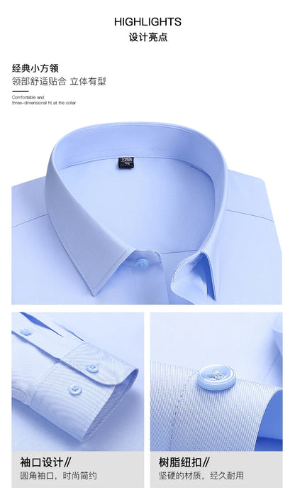 Spring and Autumn New Men's Long-sleeved, Iron-free, Three-proof, Pocket-free Business Attire, White Shirt, Men's Formal Wear