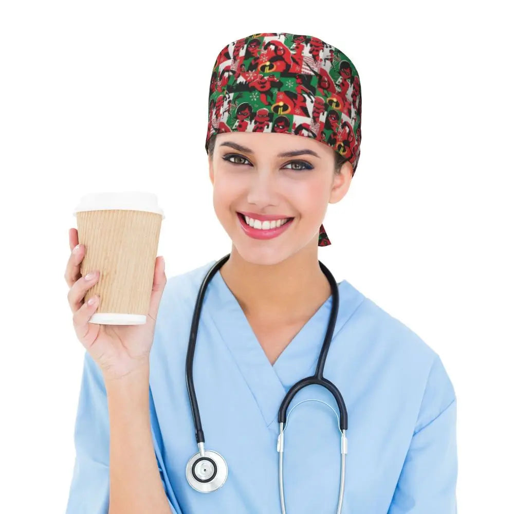 Custom The Incredibles Medical Staff Scrubs Hat Men Women Superhero Anime Doctor Nursing Surgical Cap Scrub Caps