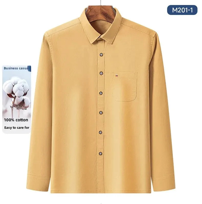 S-7XL New 100% Pure Cotton Men's Shirts Long Sleeves Solid Color Soft Regular Fit Casual Shirt Pocket Social Blouse Male Clothes