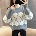 Sweater Women's Autumn and Winter New Warmth Thick Knitted Sweater Color-blocking Slim Base Shirt Top Base Shirt