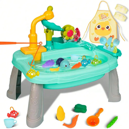 Play Sink With Running Water, Mini Water Table For Toddlers, Upgraded Faucet And Play Dishes, Children Electric Dishwasher Toy