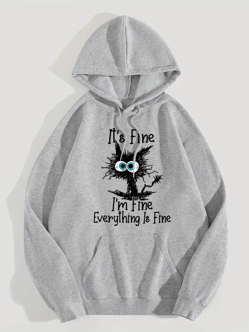 I'm Fine Everthing Is Fine Letter Printed Women Hoodies Fashion Fleece Hoody Creativity Pullover Street Loose Cotton Sweatshirts